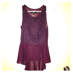 Adorable purple lace peplum tank top